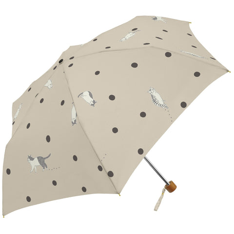 Mikuni Folding Umbrella - Dot & Cat Beige | Mikuni晴雨兼用超輕量雨傘 - 圓點貓卡其色