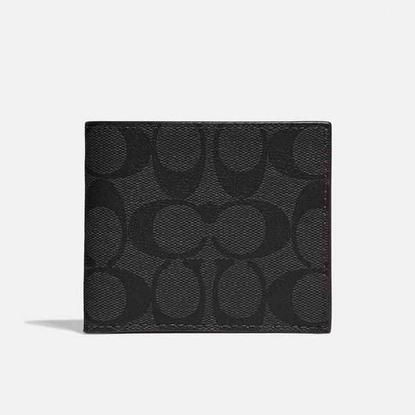 Coach ID Billfold Wallet in Signature Canvas - Black | Coach 經典印花兩摺真皮短銀包 - Black