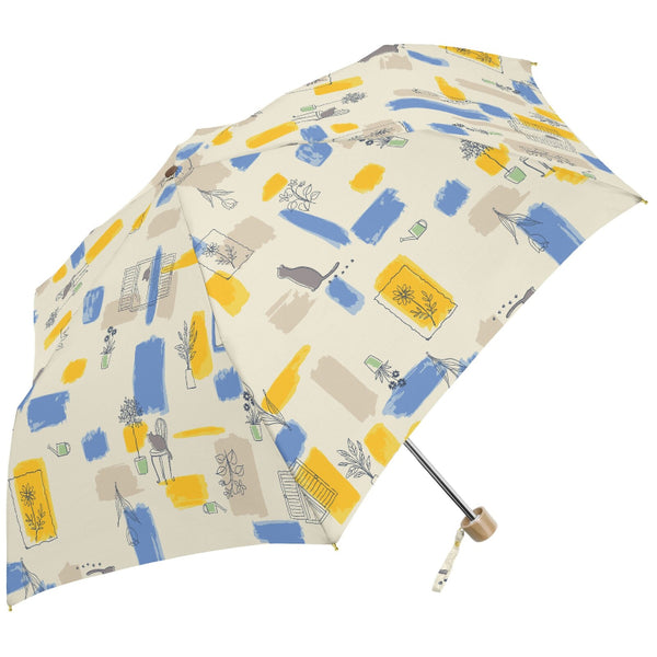 Mikuni Folding Umbrella - Painting Cat Yellow & Blue | Mikuni晴雨兼用防風貓雨傘 - 水彩畫黃色