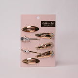 Micro Snap Clip 7PC Set - Gold | 迷你水鑽髮夾七個組・金色