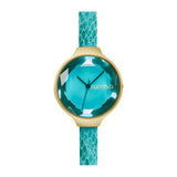 Orchard Gem Exotic Watch - Gold Aqua | 寶石蛇皮花紋真皮腕錶・湖水綠色