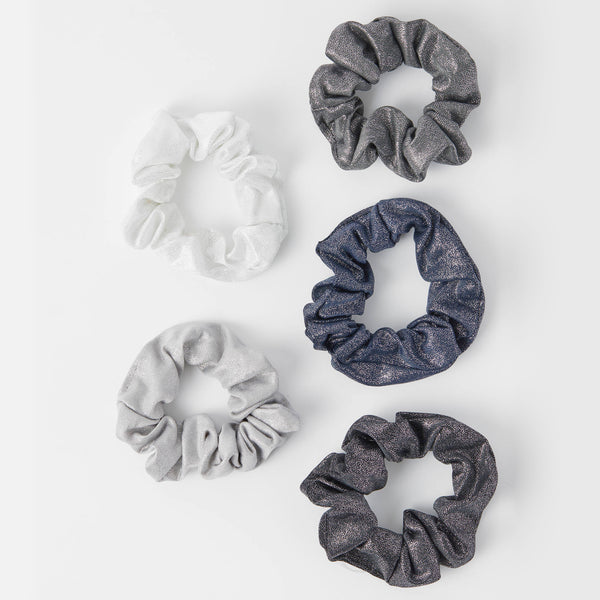 Hair Metallic Scrunchies・Black/Gray | 閃亮冬甩髮圈・灰藍色五個裝
